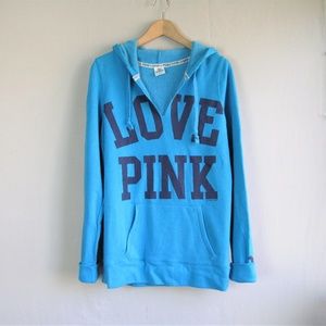 PINK teal blue hooded sweatershirt